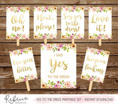 printable signs that say yes to the bride and groom, with flowers on them