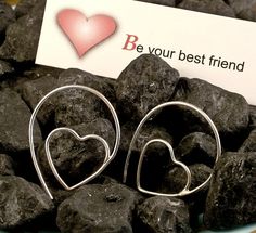 Silver Hoop Earrings / Heart Hoops in Sterling Silver / Minimalist Modern Simple Unique Different Pretty Cute Handmade Valentine Work Earrings, Wire Jewelery, Forever Gifts, Hoop Earrings Silver, Silver Heart Earrings, Earrings Heart, Handmade Valentine, Sterling Silver Hoop Earrings, I Love Jewelry