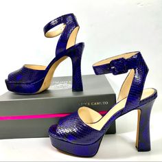 New Vince Camuto Women’s Leather Snakeskin Platforms Heels Shoes Gorgeous Women’s Statement Heels Classy Piece Color Black And Purple Platform 1” Heel 4.5” Purple Block Heel Shoes For Night Out, Purple Block Heel Heels For Night Out, Purple Leather Heels Medium Width, Purple Ankle Strap Heels For Night Out, Chic Purple Leather Heels, Chic Purple Heels For Night Out, Chic Purple Heels For A Night Out, Purple Block Heel Shoes With Medium Width, Purple Block Heel Medium Width Heels