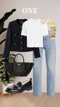 Classic Jeans Outfit, Jeans Outfit Classy, Summer Outfits Classy, Chanel Inspired Outfit, Tweed Jacket Outfit, Classic Summer Outfits, What To Wear To Work, Business Casual Outfit, Loafers Outfit