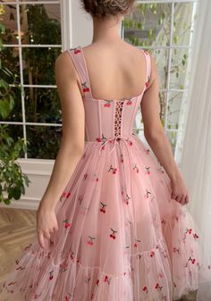 Embroidered Cherries, Cupcake Rose, Dress For Teens, Strapless Homecoming Dresses, Tea Length Prom Dress, Homecoming Dresses For Teens, Teuta Matoshi, Tulle Cocktail Dress, Formal Cocktail Party