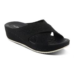 Update your summer wardrobe with these Flexus by Spring Step Meshana women's slide sandals. Click this FOOTWEAR GUIDE to find the perfect fit and more! Update your summer wardrobe with these Flexus by Spring Step Meshana women's slide sandals. Click this FOOTWEAR GUIDE to find the perfect fit and more! FEATURES Knit cross thong design Wedge heel Slip-on for easy on and offDETAILS Textile upper and lining Polyurethane outsole Open toe Slip-on 1.25-in. heel Spot clean Imported Size: 39. Color: Bla Womens Slides Sandals, Womens Slides, Shoe Size Chart, Summer Wardrobe, Slide Sandals, Wedge Heels, Women's Shoes Sandals, Gender Female, Open Toe