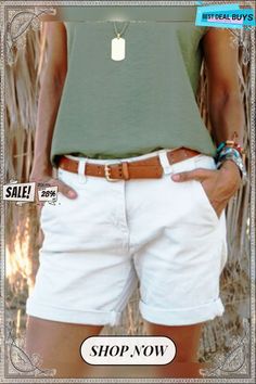 Casual Fashion Cotton-blend Shorts Casual Bermuda Bottoms Solid Color, Solid Color Cotton Bermuda Bottoms, Solid Color Cotton Bermuda Shorts, Beige Bermuda Pants For Summer, Casual Summer Shorts With Rolled Hem, Casual Rolled Hem Shorts For Spring, Casual Rolled Hem Bermuda Shorts For Spring, Chic Cotton Bermuda Shorts For Beach, Mid-rise Summer Pants With Built-in Shorts