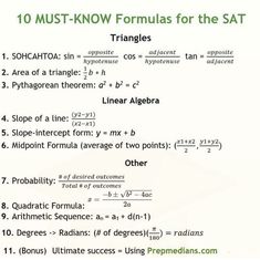 an image of a computer screen with the text, 10 must know formulas for the sat