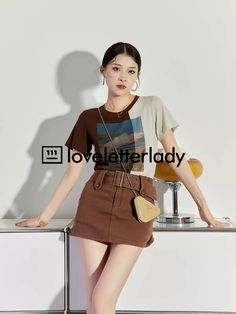 *Tops and skirts are sold separately.

A T-shirt and miniskirt set made up of two colors.

The T-shirt has a calm color scheme and an elegant design.

Skirts are also recommended for a sporty and healthy Y2K look.
◾️Model
Height/Weight：167cm(65.7in)/45kg(99.2lb)
Fitting Size：S
Tops



Size (cm)
Length
Chest


S
53
92


M
54
96


L
55
100



Skirt



Size (cm)
Skirt Length
Waist
Hip


S
29.5
64
88


M
30
68
92


L
30.5
72
96 Trendy Brown Cotton Mini Skirt, Trendy Brown Cotton Skirt, Brown Cotton Mini Skirt For Summer, Belt Mini Skirt, Thick Belt, Tops And Skirts, Belted Mini Skirt, Brown Skirts, Brown Top