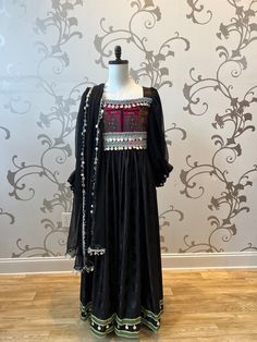 Traditional Afghan dress, also known as Gand Afghani, crafted from the finest fabric, handmade by Afghan women. Handmade Item Free size Adjustable belt Traditional Hand Embellished Maxi Dress, Black Silk Dress With Traditional Drape, Designer Fitted Festive Dress, Gand Afghani, Dress Afghani, Afghan Women, Afghani Clothes, Afghan Dress, Afghan Jewelry