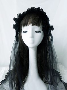 Hairband Width: 17cm.  Bowknot Size: 12*13cm.  Veil Length: 65cm.  Attention: This price includes a hairband, a veil only, others are not included. Black Bow Hair Accessories For Wedding, Adjustable Headband For Church, Veil Length, Gothic Lolita, Veil, Size 12