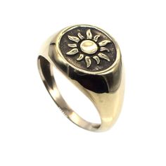 Welcome to our Shop! Shape: Sun Metal:- Brass Jewelry Type:- Ring Ring weight : 8 to 10 gm Stock Code : RIN-6581 Benefits of Brass, Improves Immunity There is plenty of zinc in brass. It is a mineral that helps in the development of immunity which is crucial for a healthy life. You may have seen your elders drinking water from a brass glass or bottle. This is because the water stored in a brass glass protects and strengthens the body. FEEDBACK: If you have any problem with your order or you are Sun Signet Ring, Symbolic Oval Etched Rings, Engraved Brass Ring For Promise, Vintage Promise Rings With Polished Finish, Engraved Brass Promise Ring, Symbolic Etched Yellow Gold Rings, Etched Round Promise Ring, Etched Promise Ring, Symbolic Round Rings For Anniversary