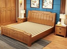 a bed room with a neatly made bed and two nightstands