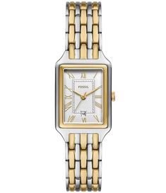 Fossil Women's Raquel Three-Hand Date Two Tone Stainless Steel Rectangular Bracelet Watch | Dillard's Old Fossil Watches Women Silver, Two Toned Womens Watches, Rectangle Bracelet Watch, Cheap Rectangular Watch Accessories For Formal Occasions, Elegant Metal Chronograph Watch, Luxury Stainless Steel Watches With Rectangular Metal Dial, Luxury Stainless Steel Watch With Rectangular Metal Dial, Luxury Stainless Steel Watch With Rectangular Dial, Rectangular Stainless Steel Watch With Polished Finish