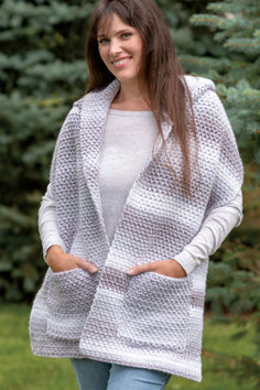 grey cardigan or hood jacket that is crochet Crochet Long Cardigan Pattern Free, Crochet Long Cardigan Pattern, Pocket Shawl Crochet Pattern, Crochet Pocket Shawl, Hooded Shawl, Pocket Shawl, Jacket Crochet, Crochet Game, Ribbed Crochet