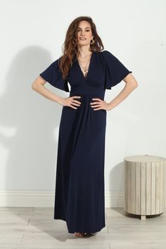 Product Details: **More stock coming soon** Empire waist maxi dress with deep-v neckline Flutter sleeve details Fit: true to size Colors: navy blue Signature stretch ITY fabric 96% polyester, 4% spandex Lined at chest area Machine wash cold, tumble dry low. Follow care label, instructions may vary by fabric. Made in USA DL-1041 Don’t see your size? Reach out to us for additional assistance! Call us at (323) 526-0977 during our office hours 8:00AM – 4:30PM PST Monday-Friday. Model height: 5 foot Empire Waist Maxi, Empire Waist Maxi Dress, Maxi Dress With Sleeves, Care Label, Sleeve Detail, Monday Friday, Empire Waist, Model Height, Flutter Sleeve