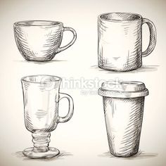 hand drawn coffee cups and mugs