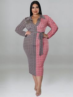 Material:Milk Silk. 90-95% Polyester & Spandex. Features:Plus size. long sleeves. color block. print. with a belt. midi dress.Style: Casual The Floral print pattern position may be random. Run Small. Order One Size Up Long Sleeve Pink Belted Midi Dress, Red Long Sleeve Belted Midi Dress, Red Belted Long Sleeve Midi Dress, Floral Dress Formal, Boho Swimwear, Midi Dress Plus Size, Purple Midi Dress, Midi Dress Style, Grey Midi Dress