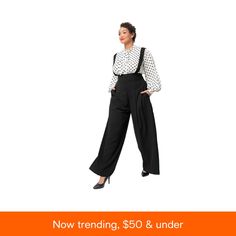 in stock Plus Size Wide Leg, Vintage Plus Size, Suspender Pants, Unique Vintage, Black Pants, Wide Leg, In Store, Pick Up, Buy Online