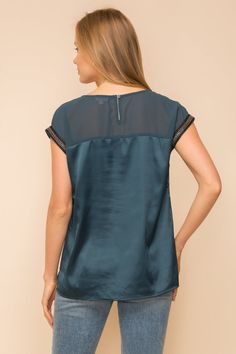 Pretty Please! Teal Chiffon and Satin Blouse Sheer Top Panel with Beaded Sleeve Detail Pretty Please, Beaded Chiffon, Satin Blouse, Satin Top, Sheer Top, Sheer Blouse, Sleeve Detail, Sleeveless Top, Chiffon