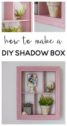 how to make a diy shadow box with pink paint and flowers in the window