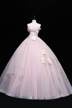 Lovely Pink Tull Applique Ball Gown Formal Dress Long Sweet 16 Dresses, Pink Sweet 16 Dress, Pink Sweet 16, Pink Evening Gowns, Sweet 16 Dress, Pink Ball Gown, Tulle Party Dress, Floral Dress Formal, 16 Dress