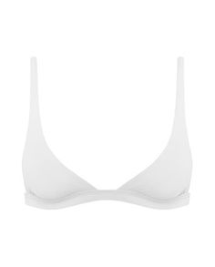 White Bralette | Ark Swimwear Low-cut White Bra For Summer, White Underwire Swimwear With Removable Bra Pads, White Underwire Beach Bra, White Underwire Bra For Beach, White Triangle Top Bra For Vacation, White Seamless Underwire Bra, White Low-cut Padded Bra, White Seamless Bra For Beach, White Seamless Beach Bra