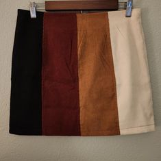 Altar'd State Multicolor Sexy Flurty Corduroy Mini Skirt. Full Burgandy Lining And Back Zipper Closure. Nwot Never Worn Brown Patchwork Skirt For Fall, Fall Patchwork Brown Skirt, Brown Corduroy Mini Skirt For Fall, Brown Cotton Mini Skirt For Fall, Trendy Brown Cotton Mini Skirt, Fitted Brown Corduroy Mini Skirt, Trendy Brown Cotton Skirt, Trendy Patchwork Skirt For Fall, Altard State