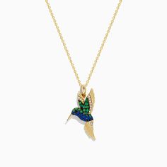 Effy Safari 14k Yellow Gold Emerald and Sapphire Bird Pendant Gold Multi-stone Jewelry For May Birthstone, Yellow Gold Multi-stone Jewelry Gift, Gold Multi-stone 14k Gold Jewelry, 14k Gold Multi-stone Jewelry, Gold-toned Sterling Silver Multi-stone Jewelry, Gold Multi-stone Sterling Silver Jewelry, 14k Gold Multi-stone Pendant Jewelry, Bird Pendant, Effy Jewelry