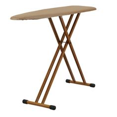 a wooden ironing board with wheels on an isolated white background for use as a stand