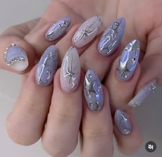 Idol Nails, Beetles Gel Polish, Star Nail Designs, Silver Nail Designs, Multicolored Nails, Purple Nail Art, Art Deco Nails, Gel Polish Nail Art, Glitter Gel Polish