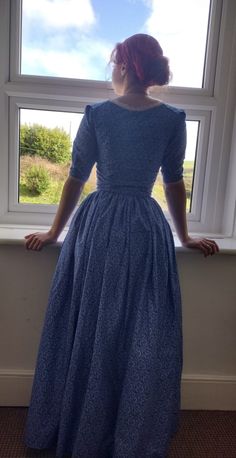 18th Century Inspired Dress Full Length Dress Cottage Core - Etsy Elegant Fitted A-line Prairie Dress, Fitted Tea-length Dress With Lace Trim, Fitted Tea Length Dress With Lace Trim, Regency Style Blue Dress With Historical Design, Fitted Cotton Prairie Dress For Daywear, Fitted Cotton Victorian Dress For Daywear, Fitted Vintage Dress With Lace Trim, Knee-length, Spring Regency Style Cotton Prairie Dress, Elegant Prairie Dress With Gathered Sleeves For Daywear