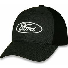 * Ford Men's Hat * Front Logo Embroidery * Rear Mesh Panels For Breathability * Rear Adjustable Velcro Closure * Inner Moisture Sweatband * 58% Polyester, 20% Rayon, 20% Cotton, 2% Pu * Official Licensed Ford With Hologram Decal * Imported Classic Black Baseball Cap For Sports, Classic Black Fitted Hat For Sports, Classic Black Snapback Hat With Embroidered Logo, Classic Black Snapback Hat For Sports Events, Classic Black Trucker Hat For Sports, Black Six-panel Golf Hat, Classic Black Hat For Baseball Season, Black Adjustable Fitted Hat With Embroidered Logo, Adjustable Black Fitted Hat With Embroidered Logo