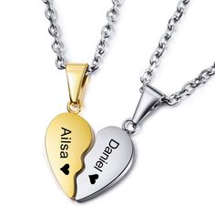 PRICES MAY VARY. 💕 FREE LASER ENGRAVING - Make a special and unforgettable gift for your friends and family by adding a personal laser-engraved message. 💕 ELEGANT DESIGN - 3 colors to choose, silver-tone, gold-tone, rose-gold-tone, the plating color gold and rose gold will not tarnish and fade. Heart shape, perfect mixture of odd and glam, high polish smooth surface and delicate not scratch the skin. 💕 UNIQUE DESIGN - Heart shape, means love, love is an integral part of our lives. It is a mea Personalized Heart Necklace For Friendship, Valentine's Day Engraved Necklaces, Personalized Couples Necklaces For Mother's Day, Couples' Heart Charm Jewelry For Valentine's Day, Couples Heart Necklace For Gift, Couples Heart-shaped Necklace For Gift, Valentine's Day Couples Jewelry With Heart Charm, Couples' Valentine's Day Jewelry With Heart Charm, Valentine's Day Jewelry With Heart Charm