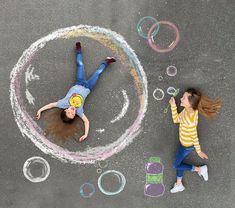 Overlay Bubbles Sidewalk Chalk Art | Etsy Street Chalk Art, Sisters Photo