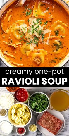 this creamy one pot ravioli soup is the perfect way to use up leftover pasta