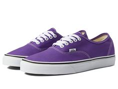 Vans Authentic - Skate Shoes : Color Theory Tillandsia Purple : Lightweight and flexible canvas upper. With roots firmly entrenched in So.Cal surf and skate culture but embraced around the world; stay true with the clean, classic, and uncompromising aesthetic of the Vans Authentic shoes. Cotton drill lining. Some colors may feature suede or leather. Please see color name for more information. Die-cut EVA insert. Casual sneakers with lightweight and flexible canvas, suede, or leather uppers. Trad Vans Authentic Shoes, Surf And Skate, Skate Culture, So Cal, Women's Vans, Vans Authentic, Shoes Color, Stay True, Color Theory