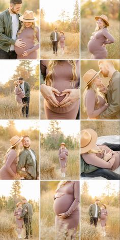 a collage of photos shows a pregnant woman and her husband