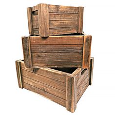 three wooden crates stacked on top of each other