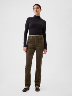 Fit: A slim, ankle-length classic.  More room than our True Skinny, but just as comfortable.  Fabric: 75% Cotton, 18% Rayon, 5% Recycled Cotton, 2% Stretch.  ​ Stretch: Stretch Pants.  A bit of hug & a lot of hold.  Comfortable & designed to flatter. ​ Rise: High Rise Pants.  Look: A classic five-pocket pant in soft corduroy.  Details: Zip fly, five-pocket styling & holds-you-in front pockets.  Responsibly Made: This pair of pants is part of our water-saving Washwell program.  Compared with conventional wash methods, Washwell uses at least 20% less water and has saved over a billion liters of water since 2016.  Our High Rise Pant has an 11" 28 cm) rise. ​ Fitted through the hip & thigh.  Slim leg.  Ankle-length pants.  13. 25" 34 cm) leg opening. ​ Inseam: Petite 25" 63. 5 cm), Short 26" 6 Olive Green Corduroy Pants Outfit, Corduroy Pants Women, Water Saving, High Rise Pants, Ankle Length Pants, Pocket Pants, Slim Pants, Stretch Pants, Pair Of Pants