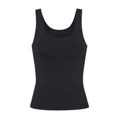 Soft Lounge Tank - Onyx | SKIMS Loungewear Scoop Neck Tank Top With Built-in Bra, Seamless Wide Strap Camisole, Everyday Seamless Camisole With Wide Straps, Everyday Wide Straps Seamless Camisole, Seamless Tank Top With Wide Straps For Everyday, Everyday Seamless Tank Top With Wide Straps, Basic Seamless Tank Top For Loungewear, Everyday Tank Top With Wide Straps, Everyday Tank Top With Wide Straps And Bra Friendly