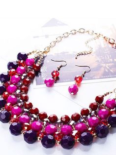 Occasion: PartyJewelry Material: Acrylic Necklace Earring Set, Necklace Earrings, Earrings Set, Earring Set, Charm Bracelet, Beads, Purple, Color