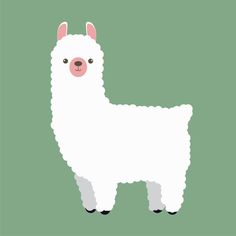 a white llama on a green background