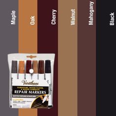 four different shades of paint in the same color as each other, including brown and black