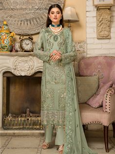 Pakistani Traditional Long Kameez Salwar Wedding Dress Floor-length Lawn Suit With Zari Work For Reception, Floor-length Lawn Suit With Dabka For Reception, Embellished Semi-stitched Lawn Suit For Eid, Eid Embellished Semi-stitched Lawn Suit, Bollywood Style Embellished Semi-stitched Salwar Kameez, Embellished Anarkali Unstitched Georgette Suit, Eid Embellished Designer Salwar Kameez, Reception Anarkali Lawn Suit With Dabka, Anarkali Lawn Suit With Dabka For Reception