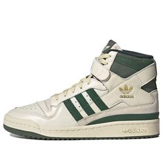 adidas Forum 84 'Off White Dark Green' GW2203 Vintage Basketball Shoes With Boost Midsole For Streetwear, Throwback High-top Sneakers, Vintage High-top Basketball Shoes With Boost Midsole, Vintage Basketball Shoes With Boost Midsole And Round Toe, Retro Adidas Sneakers With Logo, Retro High-top Basketball Sneakers, Vintage Basketball Shoes With Boost Midsole, Vintage Mid-top Basketball Shoes For Streetwear, Vintage High-top Basketball Shoes