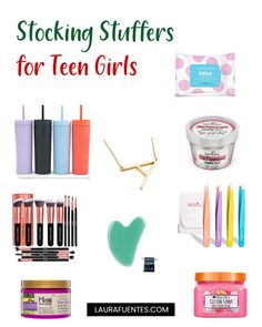 the top ten stocking stuff for teen girls is shown with text overlays