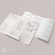 an open brochure with flowers on it