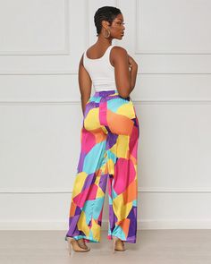 Mixed Feelings Abstract Pants Mixed Feelings, Drawstring Waistband, Nice Tops, A Bag, Happy Hour, Satin Fabric, Custom Fit, Shoe Boots, Satin