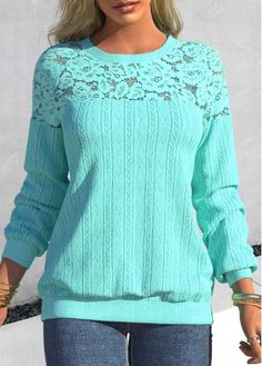 Color:Cyan;Size:M;Size:L;Size:XL;Size:XXL;Package Contents:1 X Sweatshirt;Occasion:Other;Style:Casual; Fall Sweaters For Women, Stylish Tops For Women, Trendy Tops For Women, Lovely Tops, Round Neck Sweatshirts, Trendy Fashion Tops, Women Hoodies Sweatshirts, Trendy Tops, Pullover Sweatshirts