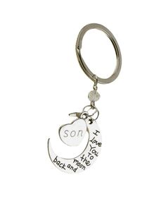 a keychain with the words son and two hearts hanging from it's side