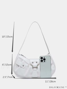 BagForLove - Sleek Buckle-Adorned Baguette Bag: The Epitome of Minimalism Product Description Color White Details Grommet Eyelet Magnetic Yes Bag Size Medium Type Hobo Bag Strap Type Adjustable Pattern Type Plain Closure Type Flap Style Fashionable Composition 100% Polyester Material PU Leather Size Chart INCH CM Bag Length Bag Width Bag Height Handle Height 10.6 inch 2.4 inch 5.9 inch 9.8 inch Bag Length Bag Width Bag Height Handle Height 27 cm 6 cm 15 cm 25 cm Details Pictures Similar Products Daily Use Baguette Bag With Single Handle, Trendy Solid Baguette Shoulder Bag, Trendy Solid Color Baguette Shoulder Bag, Chic Handheld Baguette Bag, Solid Color Handheld Baguette Bag With Adjustable Strap, Handheld Baguette Bag With Adjustable Strap, Trendy Solid Color Baguette Bag For Evening, Trendy Pouch Baguette Bag For Everyday, Trendy Everyday Pouch Baguette Bag