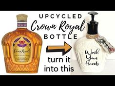 an upcycled crown royal bottle has been turned into a soap dispenser