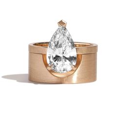 Shahla Karimi Jewelry Mid-Century Kahn Pear Ring W/Cigar Band 14K Yellow Gold Affordable Rings, Beauty Rules, Pear Ring, Ring Settings, Food Cake, Angel Food, Editing Service, Best Diamond, Rough Diamond